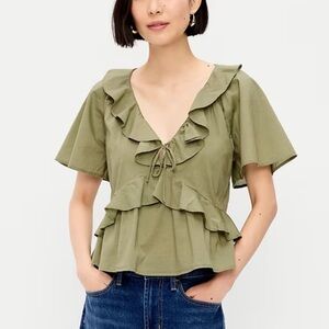 Old Navy Ruffle Tie-Front Peplum Top - Olive Green